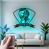 Gamer Skull LED Metal Wall Art | Personalized Name Sign for Gaming Room | Custom RGB Backlit Decor | Gift for Gamers