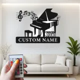 Cartel de metal de piano de cola personalizado con LED | Cartel de sala de música personalizado | Regalo para músico | Silueta de piano de cola