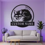 Insegna in metallo LED personalizzata con volpe | Decorazione boschiva su misura per cameretta e baita | Regalo per amanti degli animali