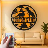 Insegna in metallo LED personalizzata con dinosauro per decorare la stanza dei bambini, regalo per la nursery per amanti dei dinosauri