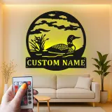 Custom Loon Lake Scene Led Light Metal Wall Art Personalized Nature Lover Gift Cabin Decor