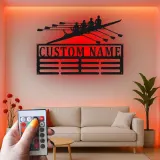 Personalisierte Ruder-Team-Schild | Individuelle Ruder-LED-Metall-Wandkunst | Geschenk für Trainer | Bootshaus- & Fitnessstudio-Dekor