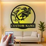 Cartel de metal personalizado de jugador de fútbol americano | Arte mural LED personalizado para habitación infantil | Regalo decorativo para deportistas en día de partido
