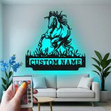 Custom Horse Metal Sign with LED | Personalized Equestrian Wall Art | Ranch Decor & Horse Lover Gift | Backlit Metal Signage