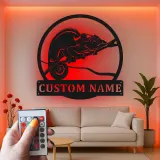 Insegna in metallo personalizzata con luce LED a forma di camaleonte, regalo unico per amanti dei rettili, decorazione per camera da letto
