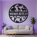 Insegna con Nome Safari Personalizzata | Arte da Parete in Metallo LED per Nursery | Decorazione per Stanza dei Bambini a Tema Giungla | Regalo per Baby Shower Personalizzato