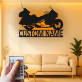 Personalized Motorcycle Metal Wall Art | Custom Biker Name Sign with LED | Touring Bike Garage Decor for Rider