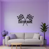 Custom LED Racing Flags Sign | Personalized Metal Garage Decor | Motorsport Wall Art | Premium Racer Gift