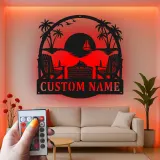 Décoration murale en métal personnalisée coucher de soleil sur la plage avec rétroéclairage LED cadeau pour couples décoration de patio ou salon