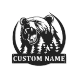 Décoration murale en métal LED personnalisée Forêt d'Ours - Cadeau pour amoureux de la nature - Décor de chalet