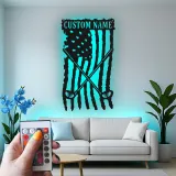 Custom Golf American Flag LED Sign | Personalized Metal Wall Art | Golfer Name Decor for Man Cave & Office | Hand-Crafted Patriotic Gift