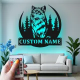 Insegna in metallo LED personalizzata con lupo - Regalo per amanti della natura, decorazione per cabin rustica