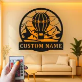 Insegna a forma di mongolfiera personalizzata | Arte in metallo LED per nursery | Decorazione avventurosa con nome personalizzato | Regalo per amante dei viaggi