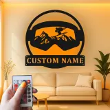 Custom Ski Goggles Led Light Metal Wall Art Personalized Skiing Gift for Him Ski Lodge Decor