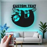 Personalized Sloth Nursery Sign | Custom Name LED Metal Art | Kids Room Night Light | Boho Wildlife Decor