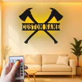 Custom Firefighter Axes LED Sign | Personalized Metal Name Art | Fire Station & Man Cave Decor | Fireman Gift