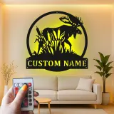 Custom Bull Moose LED Sign | Laser Cut Metal Wall Art | Rustic Cabin Decor | Personalized Hunting Lodge Gift