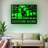 Décoration murale en métal personnalisée avec éclairage LED de forêt de cerfs - Cadeau pour les amoureux de la nature, décoration de chalet ou de pavillon 2