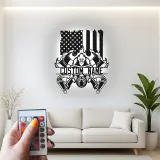 Panneau LED Personnalisé pour Pompier | Décoration Murale en Métal Personnalisée | Cadeau Patriote avec Drapeau Américain pour Pompier | Décor de Caserne de Pompiers