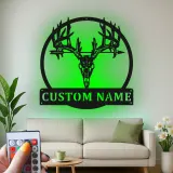 Insegna in metallo personalizzata con luce LED a forma di teschio di cervo regalo per cacciatori decorazione rustica per cabine