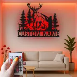 Custom Hunter and Deer Led Light Metal Wall Art Personalized Gift for Outdoorsmen Cabin or Man Cave Decor