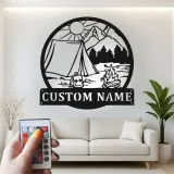 Custom Camping Scene Led Light Metal Wall Art Personalized Outdoor Enthusiast Gift Cabin or RV Decor 3