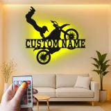 Personalisierte Motocross LED-Leuchte | Individuelle Metall-Wandkunst für den Man Cave | Geschenk für Extremsportler