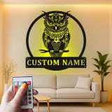 Insegna personalizzata con gufo reale | Arte murale LED in metallo | Decorazione wildlife personalizzata per casa o baita | Regalo per amanti degli uccelli