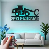 Cartel de Cargadora de Ruedas Personalizado de Metal | Decoración de Construcción LED | Arte Personalizado de Maquinaria Pesada para Regalo de Operador