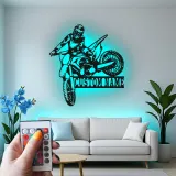 Custom Motocross Rider Led Light Metal Wall Art Personalized Gift for Dirt Bike Enthusiasts Garage or Man Cave Decor 3