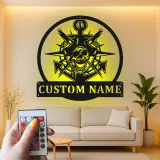 Insegna LED Teschio Pirata con Ancora | Arte Murale Nautica con Nome Personalizzato | Regalo Personalizzato per Marinai per Man Cave e Bar di Casa