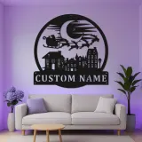 Cartel de metal personalizado de trineo de Santa | Decoración mural navideña LED | Placa de nombre personalizada para hogares y oficinas