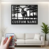 Décoration murale en métal personnalisée avec éclairage LED de forêt de cerfs - Cadeau pour les amoureux de la nature, décoration de chalet ou de pavillon 2