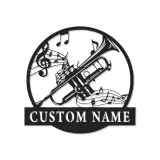 Cartel de metal LED con trompeta y notas musicales personalizado, regalo para músicos, decoración para estudio o sala de música