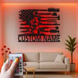 Cartel de Metal de Bombero Personalizado con LED | Arte Mural LED Patriótico de Bandera Americana para Regalo de Bombero