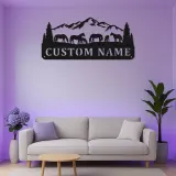 Individuelles Pferde-Ranchschild | Personalisierte LED-Metallkunst | Familienname & Bergszene | Bauernhaus-Wanddekoration