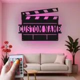 Panneau de Clap de Film Personnalisé | Art mural en métal LED pour Salle de Cinéma à Domicile | Ardoise de Film Personnalisée | Cadeau pour Amoureux du Cinéma