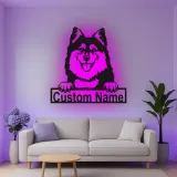 Cartel de metal LED de husky personalizado, regalo para amantes de los perros, decoración de sala de estar