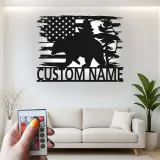 Custom Bear and American Flag Led Light Metal Wall Art Personalized Gift for Nature Lovers Rustic Cabin Decor