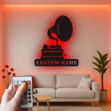 Personalisierte Vintage Phonograph LED Licht Metall-Wandkunst Geschenk für Musikliebhaber, Retro-Wohnzimmer-Dekor
