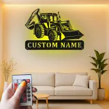 Personalisierte LED-beleuchtete Wandkunst für Baggerlader – Geschenk für Bauenthusiasten, Garage oder Bürodeko