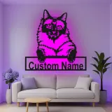 Décoration murale en métal personnalisée avec chat Maine Coon, rétroéclairage LED, cadeau pour amoureux des animaux, décoration de salon pour propriétaires de chats
