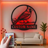 Cartel de metal LED de pájaro cardenal personalizado, regalo para amantes de la naturaleza, decoración de sala de estar o jardín