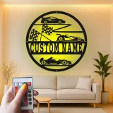 Panneau Métal de Voiture de Course Personnalisé | Art Murale LED avec Nom pour Garage | Décor de Formule 1 & Voiture de Sport | Cadeau pour Pilote