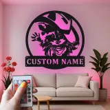 Décoration murale en métal personnalisée Raton laveur cowboy avec rétroéclairage