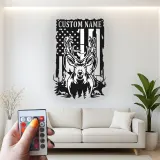 Cartel de metal personalizado con ciervo y bandera americana con luz LED, regalo para cazadores, decoración rústica para cabañas