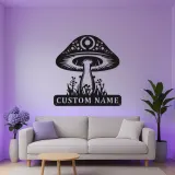 Insegna LED Personalizzata con Fungo | Targa in Metallo Personalizzata | Arte Murale Mistica Boho per Camera da Letto, Studio e Amanti della Natura