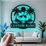Insegna LED in metallo con fenicottero | Arte murale tropicale personalizzata | Decorazione su misura per patio e bordo piscina | Regalo per casa al mare