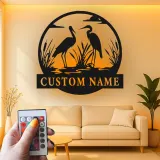 Personalized Heron Metal Wall Art | LED Backlit Wildlife Sign | Custom Lake House & Cabin Decor | Nature Lover Gift