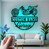 Custom Chopper Motorcycle LED Sign | Personalized Metal Garage Decor | Lighted Biker Wall Art | Unique Father's Day Gift